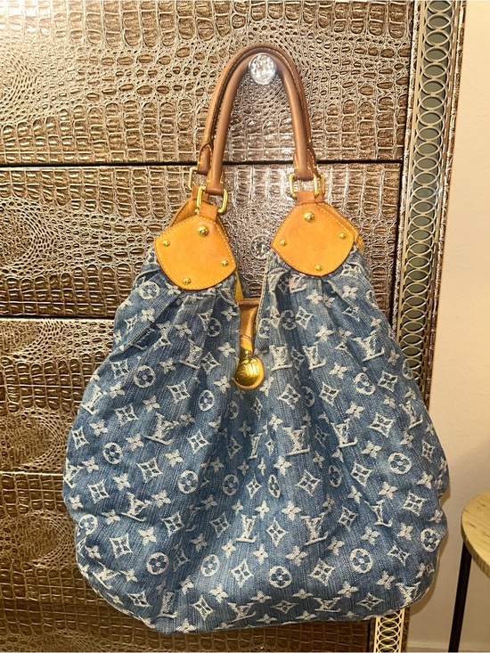 Louis Vuitton Handbags - Louis Vuitton Blue Denim Monogram Hobo with Tan Leather Trim